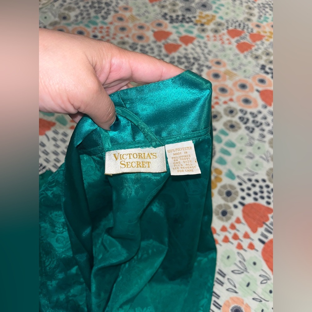 Vintage Victoria’s Secret Gold Label Satin Kimono Robe | Emerald Green One Size - Picture 9 of 9